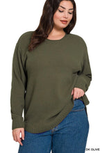 Load image into Gallery viewer, Zenana Dk Olive Round Neck Basic Sweater
