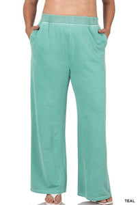 Zenana Teal Pigment Dye Lounge Pants with Pockets