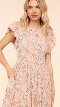 Load image into Gallery viewer, Haptics Peach Paisley Midi Dress w/ Ruffle Short Sleeve

