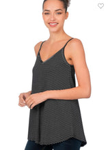 Load image into Gallery viewer, Zenana Black/Ivory Stripe V-Neck Spaghetti Strap Cami
