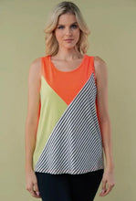 Load image into Gallery viewer, White Birch Neon Coral/Lime/Stripe Colorblock Tank
