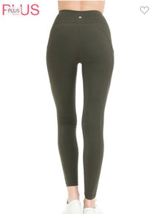 Leggings Depot Solid Olive Leggings w/ Pockets