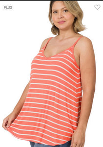 Zenana Ash Copper/Ivory Stripe Front & Back Reversible Spaghetti Strap Cami