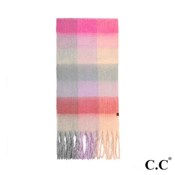 C.C. Pink Multi Color Checkered Pattern Woven Scarf