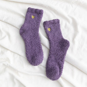 Soft Plush Knit Socks with Embroidered Heart