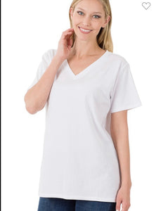 Zenana White Boyfriend V-neck Tee