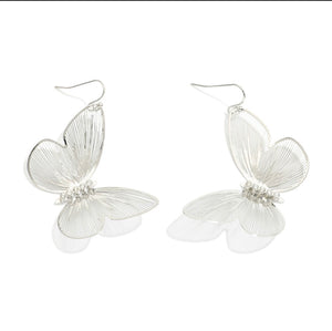 Metal Tone Butterfly Drop Earring with Cut Out Detail & Rhinestones