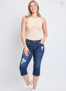 YMI WannaBettaButt Dark Indigo Mid-Rise Side Slit Capri