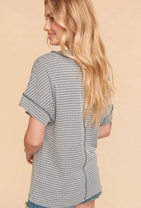 Haptics Charcoal Jacquard Short Sleeve Knit Top