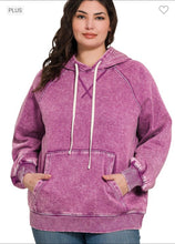 Load image into Gallery viewer, Zenana Lt Plum Acid Wash Fleece Hoodie with Pockets
