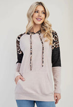Load image into Gallery viewer, Celeste Taupe Animal Colorblock Hoodie with Pocket
