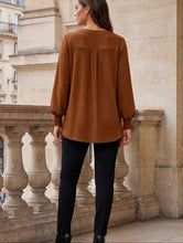 Load image into Gallery viewer, Dear Scarlett Mocha Brown Ribbed V-neck Smocked Sleeve Top
