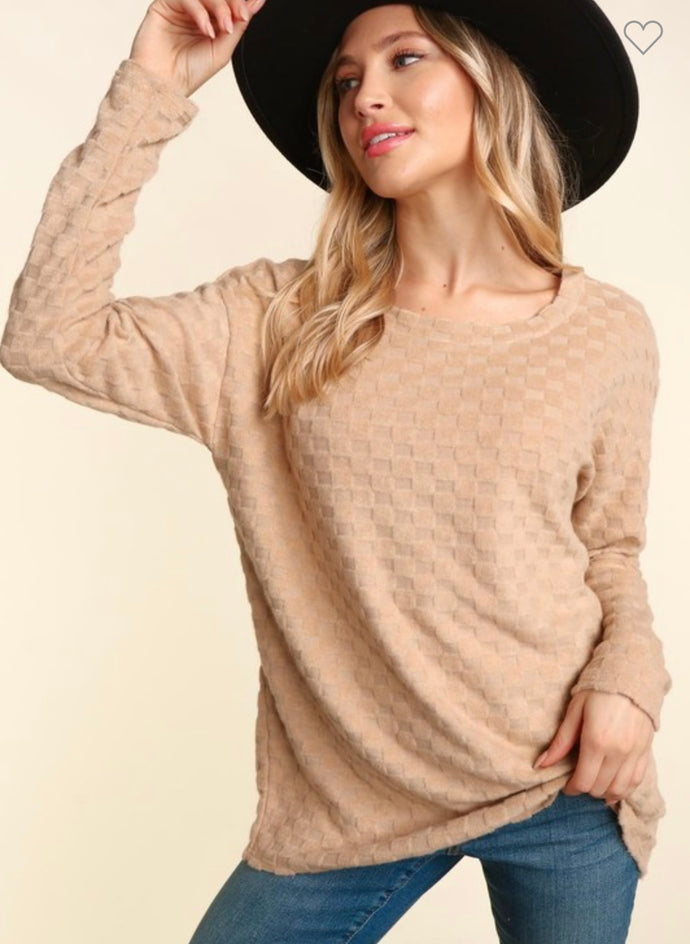 Haptics Taupe Checker Sweater Top