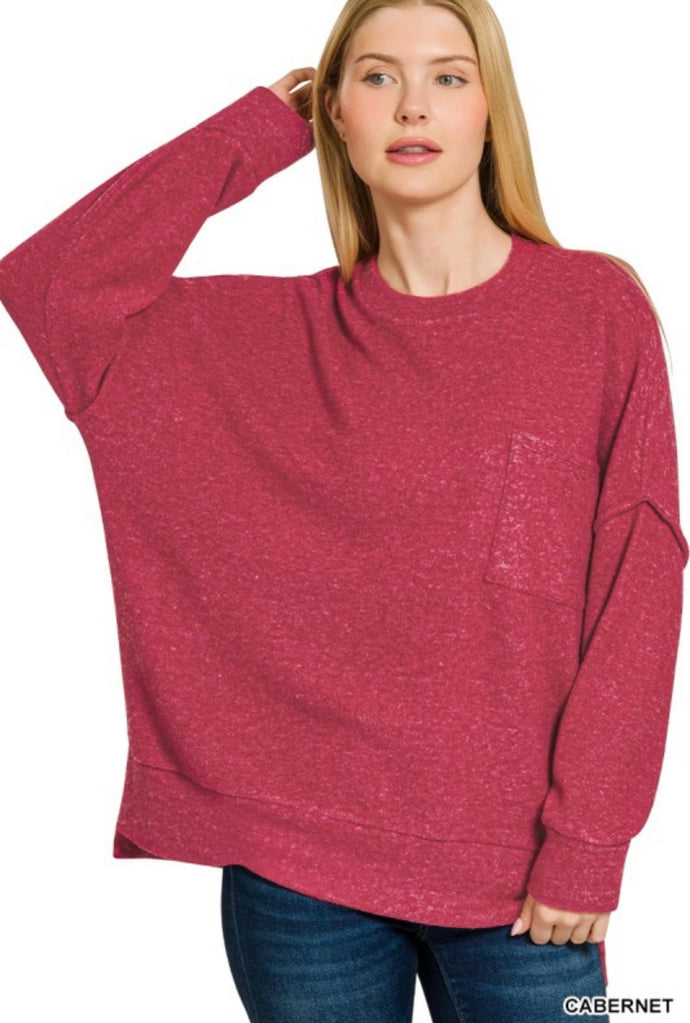 Zenana Cabernet Brushed Melange Oversized Sweater