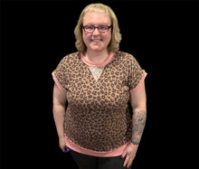 Load image into Gallery viewer, Heimish Urban Rib Animal Short Sleeve with Pink Trim
