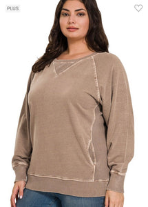 Zenana Mocha French Terry Pullover