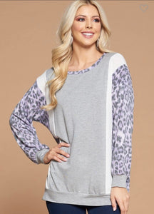 Emerald French Terry Purple Animal Colorblock Long Sleeve Top