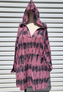 Shopin LA Mauve/Grey Tie Dye V-neck Hoodie w/ Pockets