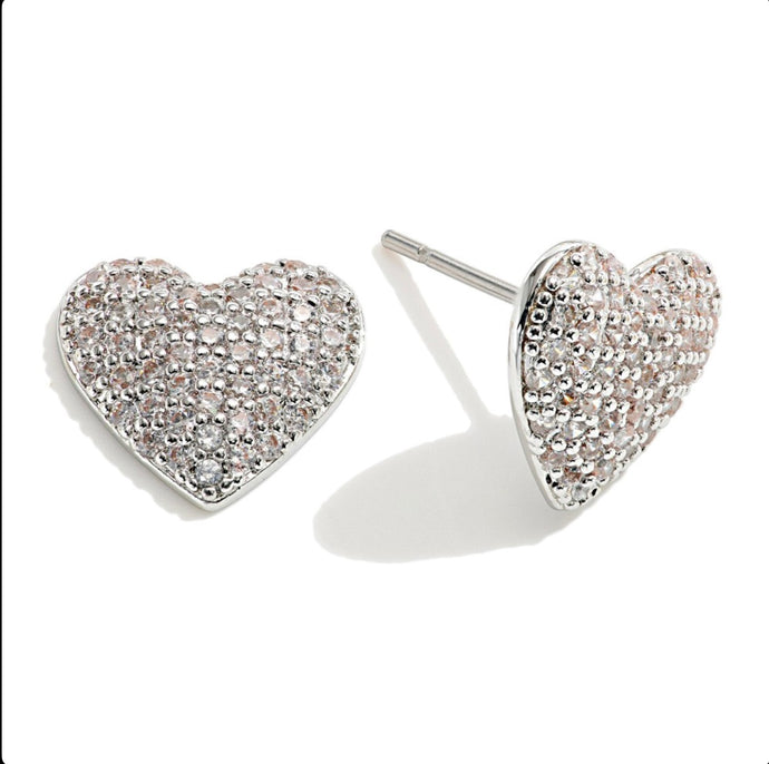 Silver Cubic Zirconia Heart Stud Earrings