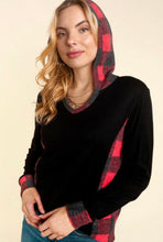 Load image into Gallery viewer, Haptics Black/Red Plaid Brushed Pullover Hoodie
