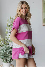 Load image into Gallery viewer, 7th Ray Urban Rib Ivory Floral/Magenta Colorblock Top

