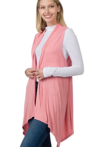 Zenana Ash Rose Sleeveless Open Front Cardigan