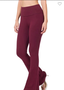 Dark Burgundy Cotton Fold Over Yoga Pants