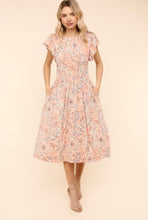 Load image into Gallery viewer, Haptics Peach Paisley Midi Dress w/ Ruffle Short Sleeve
