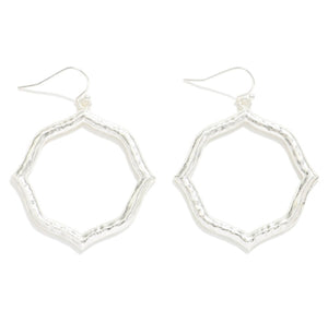 Metal Tone Textured Hexagon Drop Earrings