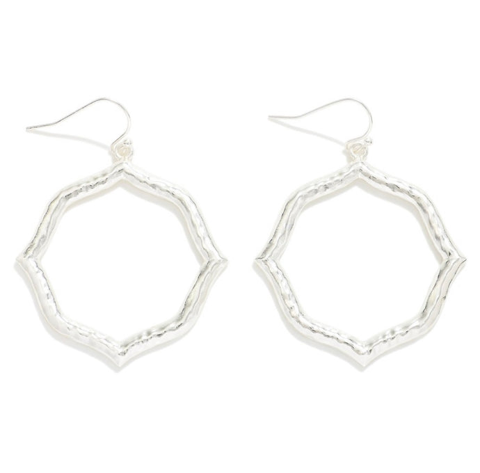 Metal Tone Textured Hexagon Drop Earrings