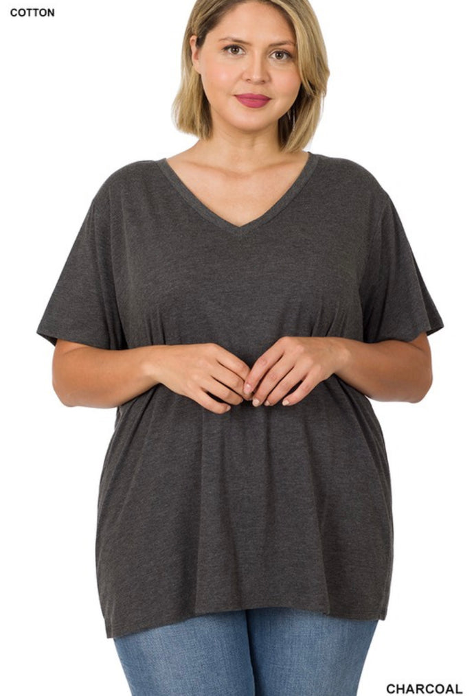 Zenana Charcoal Boyfriend V-neck Tee