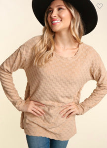 Haptics Taupe Checker Sweater Top