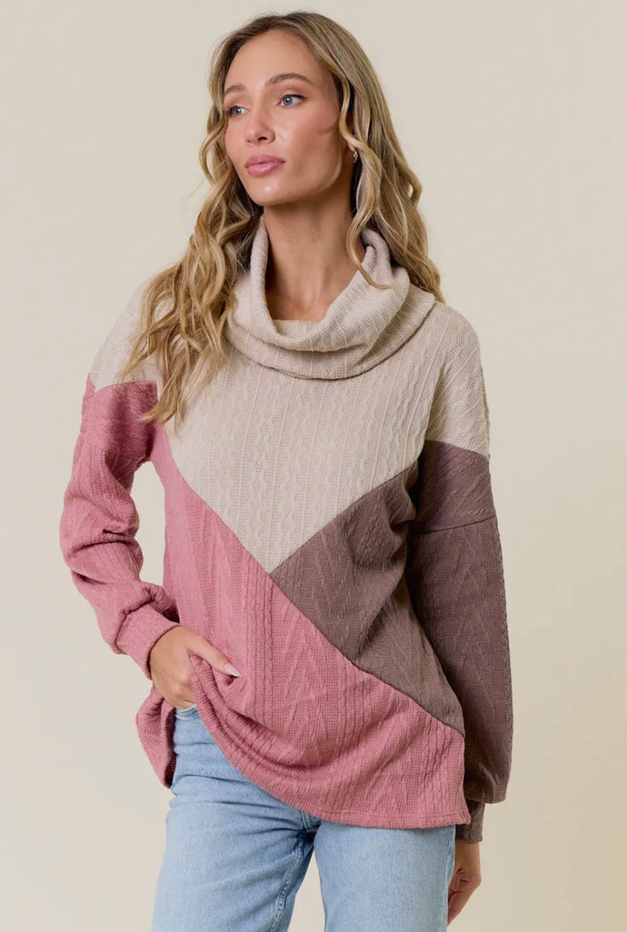 Lovely Melody Taupe/Mauve/Chocolate Cowl Neck