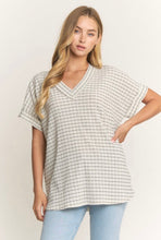 Load image into Gallery viewer, Heimish Ivory/Black V-neck Textured Top
