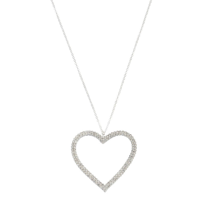 Silver Rhinestone Heart Pendant Necklace