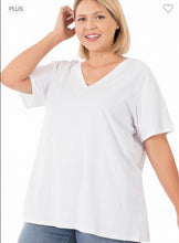 Load image into Gallery viewer, Zenana White Boyfriend V-neck Tee
