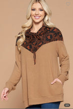 Load image into Gallery viewer, Emerald Brushed Hacci Brown Animal Cowl Neck Pullover
