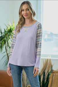 Lovely Melody Lavender Aztec Long Sleeve Top