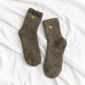 Soft Plush Knit Socks with Embroidered Heart