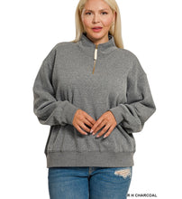 Load image into Gallery viewer, Zenana Charcoal Fleece Half Zip Sweatshirt
