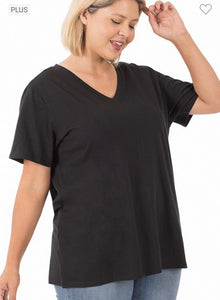 Zenana Black Boyfriend V-neck Tee