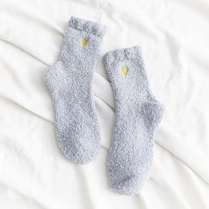 Soft Plush Knit Socks with Embroidered Heart