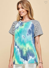 Load image into Gallery viewer, Aqua Tie Dye Color Block Stripe Sleeve
