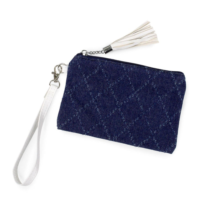 Navy Quilted Wristlet with Tassel Zip Closure