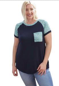 Lovely Melody Day to Day Navy/Jade Leopard Top