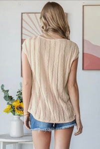 7th Ray Beige Textured Cap Sleeve Blouse