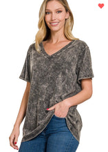 Load image into Gallery viewer, Zenana Ash Black Washed Short Sleeve V-neck Top
