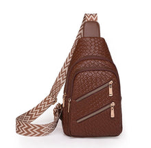 Load image into Gallery viewer, Woven Vegan Leather Sling Bag w/ Adjustable Chevron Canvas Guitar Strap
