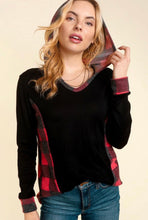 Load image into Gallery viewer, Haptics Black/Red Plaid Brushed Pullover Hoodie
