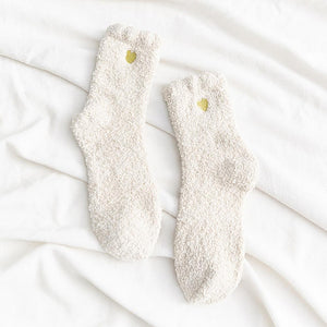 Soft Plush Knit Socks with Embroidered Heart